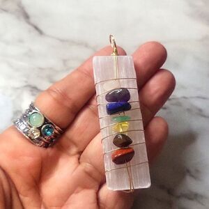 1pc Natural Selenite Stick Wire Wrapped 7 Chakra Crystal Healing Stone P…